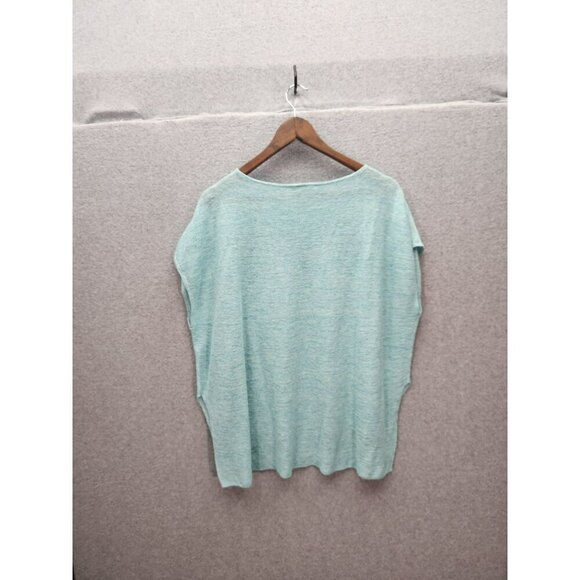 Eileen Fisher Womens Aqua Blue Organic Linen Loose Fit Top PM - Picture 3 of 4